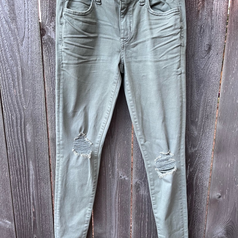 Women's Distressed Green Jeans